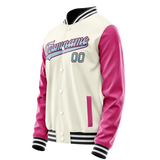 Custom Cream Pink Solid Color Varsity Letterman Jacket