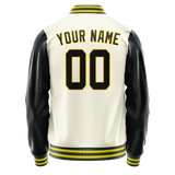 Custom Cream Black Solid Color Varsity Letterman Jacket