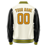 Custom Cream Black Solid Color Varsity Letterman Jacket
