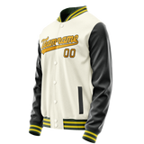 Custom Cream Black Solid Color Varsity Letterman Jacket