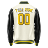 Custom Cream Black Solid Color Varsity Letterman Jacket