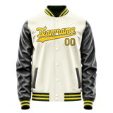 Custom Cream Black Solid Color Varsity Letterman Jacket