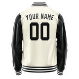 Custom Cream Black Solid Color Varsity Letterman Jacket