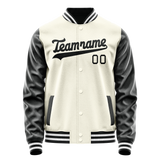Custom Cream Black Solid Color Varsity Letterman Jacket