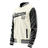 Custom Cream Black Solid Color Varsity Letterman Jacket