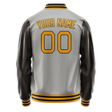 Custom Gray Brown Solid Color Varsity Letterman Jacket