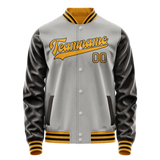 Custom Gray Brown Solid Color Varsity Letterman Jacket