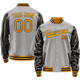 Custom Gray Brown Solid Color Varsity Letterman Jacket