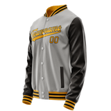 Custom Gray Brown Solid Color Varsity Letterman Jacket