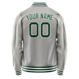 Custom Gray Kelly-Green Solid Color Varsity Letterman Jacket