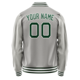 Custom Gray Kelly-Green Solid Color Varsity Letterman Jacket