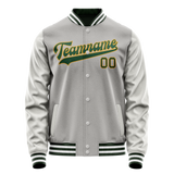 Custom Gray Kelly-Green Solid Color Varsity Letterman Jacket