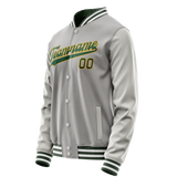 Custom Gray Kelly-Green Solid Color Varsity Letterman Jacket
