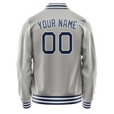 Custom Gray Navy Solid Color Varsity Letterman Jacket
