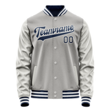 Custom Gray Navy Solid Color Varsity Letterman Jacket