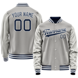 Custom Gray Navy Solid Color Varsity Letterman Jacket