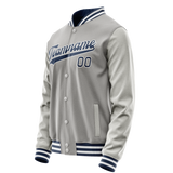 Custom Gray Navy Solid Color Varsity Letterman Jacket