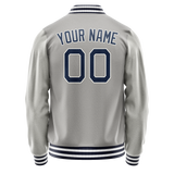 Custom Gray Navy Solid Color Varsity Letterman Jacket