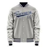 Custom Gray Navy Solid Color Varsity Letterman Jacket