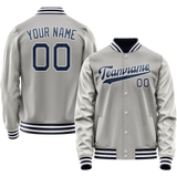 Custom Gray Navy Solid Color Varsity Letterman Jacket