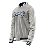 Custom Gray Navy Solid Color Varsity Letterman Jacket