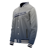 Custom Gray Navy Gradient Varsity Letterman Jacket