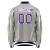 Custom Gray Purple Solid Color Varsity Letterman Jacket
