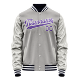 Custom Gray Purple Solid Color Varsity Letterman Jacket