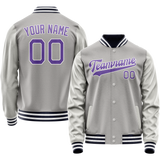 Custom Gray Purple Solid Color Varsity Letterman Jacket