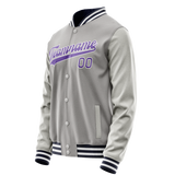 Custom Gray Purple Solid Color Varsity Letterman Jacket