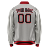 Custom Gray Black Solid Color Varsity Letterman Jacket