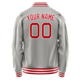 Custom Gray Red Solid Color Varsity Letterman Jacket