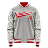 Custom Gray Red Solid Color Varsity Letterman Jacket