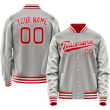 Custom Gray Red Solid Color Varsity Letterman Jacket