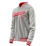 Custom Gray Red Solid Color Varsity Letterman Jacket