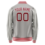Custom Gray Red Solid Color Varsity Letterman Jacket