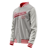 Custom Gray Red Solid Color Varsity Letterman Jacket