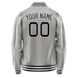 Custom Gray Black Solid Color Varsity Letterman Jacket
