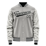 Custom Gray Black Solid Color Varsity Letterman Jacket