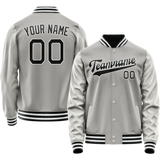Custom Gray Black Solid Color Varsity Letterman Jacket