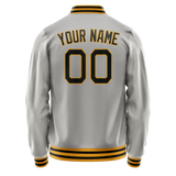 Custom Gray Black Solid Color Varsity Letterman Jacket