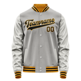 Custom Gray Black Solid Color Varsity Letterman Jacket