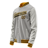 Custom Gray Black Solid Color Varsity Letterman Jacket