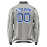 Custom Gray Light-Blue Solid Color Varsity Letterman Jacket