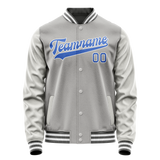 Custom Gray Light-Blue Solid Color Varsity Letterman Jacket