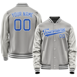 Custom Gray Light-Blue Solid Color Varsity Letterman Jacket