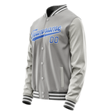 Custom Gray Light-Blue Solid Color Varsity Letterman Jacket