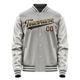 Custom Gray Purple Solid Color Varsity Letterman Jacket