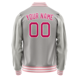 Custom Gray Pink Solid Color Varsity Letterman Jacket