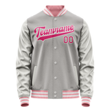 Custom Gray Pink Solid Color Varsity Letterman Jacket